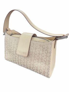 Celine Beige Monogram Leather-Trim Shoulder Bag
